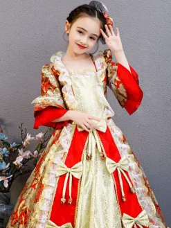 Polyester Fiber Tea Party Bows 3/4 Length Sleeves Polyester Fall Dress Floral Print Gothic Kids' Lolita Dresses