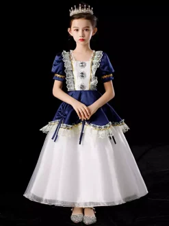 Polyester Fiber Tea Party Lace 3/4 Length Sleeves Polyester Dress Gothic Blue Kids' Lolita Dresses
