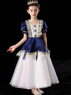 Polyester Fiber Tea Party Lace 3/4 Length Sleeves Polyester Dress Gothic Blue Kids' Lolita Dresses