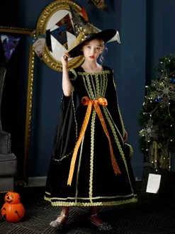 Polyester Fiber Tea Party Long Sleeves Polyester Dress Gothic Black Kids' Lolita Dresses
