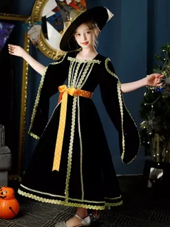 Polyester Fiber Tea Party Long Sleeves Polyester Dress Gothic Black Kids' Lolita Dresses