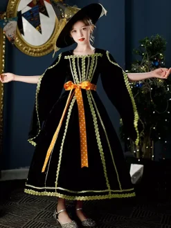 Polyester Fiber Tea Party Long Sleeves Polyester Dress Gothic Black Kids' Lolita Dresses