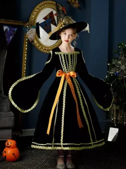 Polyester Fiber Tea Party Long Sleeves Polyester Dress Gothic Black Kids' Lolita Dresses