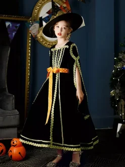 Polyester Fiber Tea Party Long Sleeves Polyester Dress Gothic Black Kids' Lolita Dresses