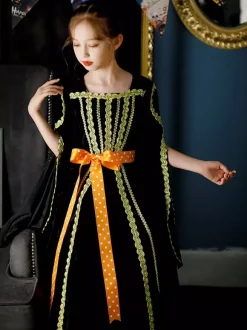 Polyester Fiber Tea Party Long Sleeves Polyester Dress Gothic Black Kids' Lolita Dresses