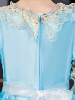 Polyester Fiber Tea Party Ruffles 3/4 Length Sleeves Polyester Dress ROCOCO Style Blue Kids' Lolita Dresses