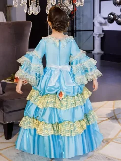 Polyester Fiber Tea Party Ruffles 3/4 Length Sleeves Polyester Dress ROCOCO Style Blue Kids' Lolita Dresses
