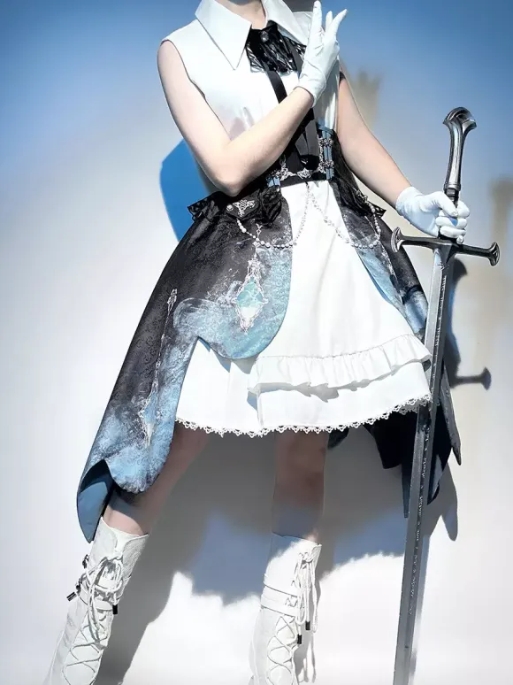 Prince Lolita Set Sleeveless Dress And Long Sleeve Cape And Detachable Train Skirt Three-Piece Set Elegant Knight Ouji Lolita Costume