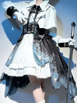 Prince Lolita Set Sleeveless Dress And Long Sleeve Cape And Detachable Train Skirt Three-Piece Set Elegant Knight Ouji Lolita Costume