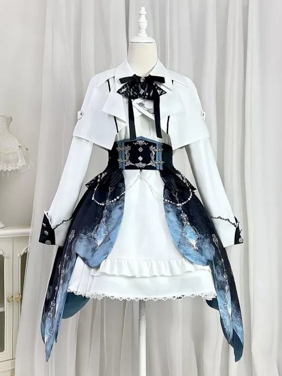 Prince Lolita Set Sleeveless Dress And Long Sleeve Cape And Detachable Train Skirt Three-Piece Set Elegant Knight Ouji Lolita Costume