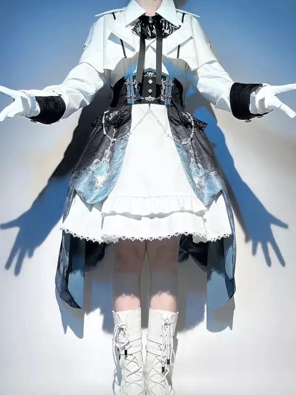 Prince Lolita Set Sleeveless Dress And Long Sleeve Cape And Detachable Train Skirt Three-Piece Set Elegant Knight Ouji Lolita Costume