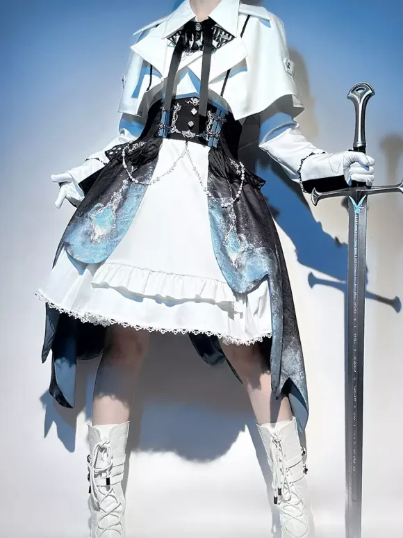 Prince Lolita Set Sleeveless Dress And Long Sleeve Cape And Detachable Train Skirt Three-Piece Set Elegant Knight Ouji Lolita Costume