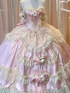 Princess Fairy Lolita Wedding Dress Strapless Floor-Lengh Multi Layers Flower Lolita Dress
