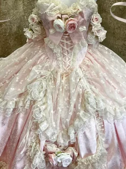 Princess Fairy Lolita Wedding Dress Strapless Floor-Lengh Multi Layers Flower Lolita Dress