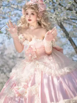 Princess Fairy Lolita Wedding Dress Strapless Floor-Lengh Multi Layers Flower Lolita Dress