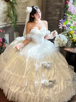 Princess Fairy Lolita Wedding Dress Strapless Floor-Lengh Multi Layers Flower Lolita Dress