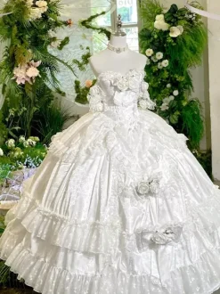 Princess Fairy Lolita Wedding Dress Strapless Floor-Lengh Multi Layers Flower Lolita Dress