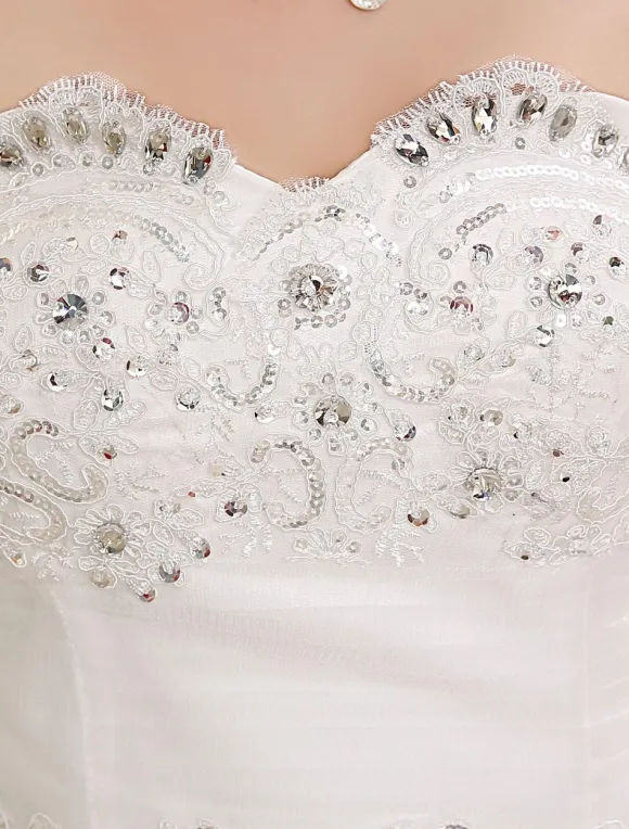 Princess Wedding Dresses Strapless Ball Gown Bridal Dress Lace Applique Sweetheart Neckline Sequins Beading Ivory Long Train Bridal Gown