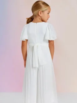 Princess Formal Party Dress Ivory Short Sleeves Sash Flower Girl Dress