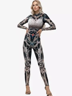 Printed Bodysuit Stretchy Full-Length Catsuit Funny Tight Costume For Cosplay
