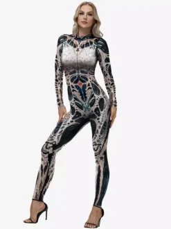 Printed Bodysuit Stretchy Full-Length Catsuit Funny Tight Costume For Cosplay