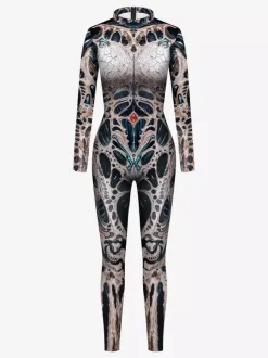 Printed Bodysuit Stretchy Full-Length Catsuit Funny Tight Costume For Cosplay