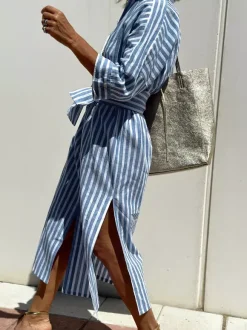 Printed Shirt Dress For Women - Casual Collared Button Down Tie Waist Midi Kaftan - Summer Beach Resort 2026