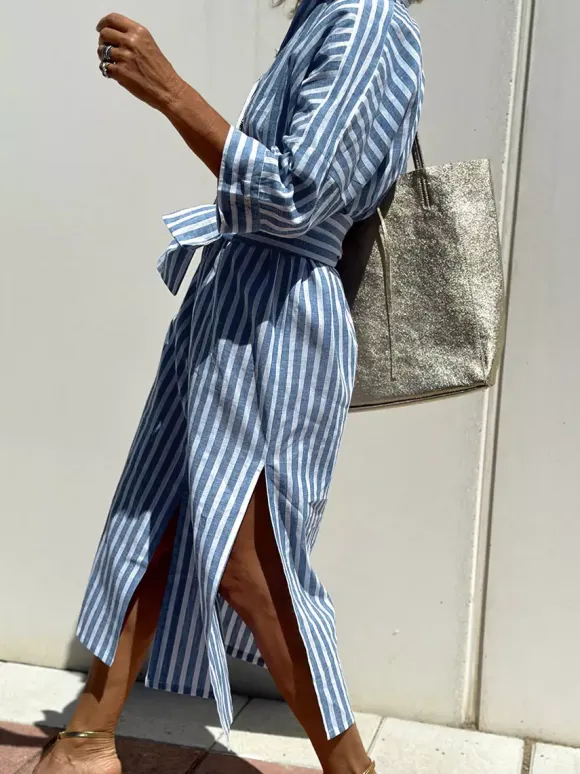 Printed Shirt Dress For Women - Casual Collared Button Down Tie Waist Midi Kaftan - Summer Beach Resort 2026