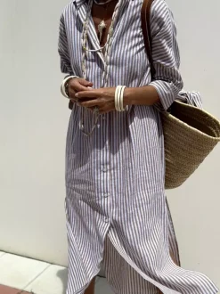 Printed Shirt Dress For Women - Casual Collared Button Down Tie Waist Midi Kaftan - Summer Beach Resort 2026