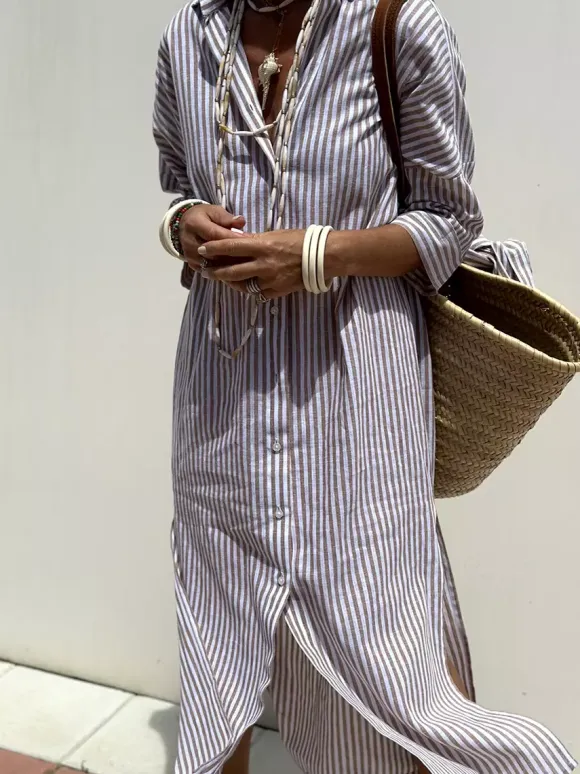 Printed Shirt Dress For Women - Casual Collared Button Down Tie Waist Midi Kaftan - Summer Beach Resort 2026