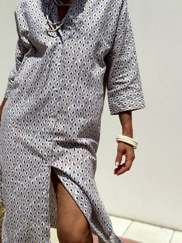 Printed Shirt Dress For Women - Casual Collared Button Down Tie Waist Midi Kaftan - Summer Beach Resort 2026