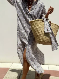Printed Shirt Dress For Women - Casual Collared Button Down Tie Waist Midi Kaftan - Summer Beach Resort 2026