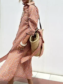 Printed Shirt Dress For Women - Casual Collared Button Down Tie Waist Midi Kaftan - Summer Beach Resort 2026