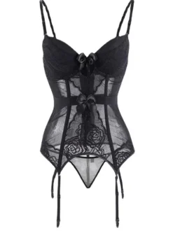 Printed Hook And Eye Sexy Red Lace Women Bustier