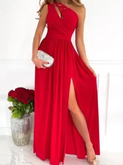 Printed Maxi Dress One-Shoulder Cutout High-Slit Prom Dresses
