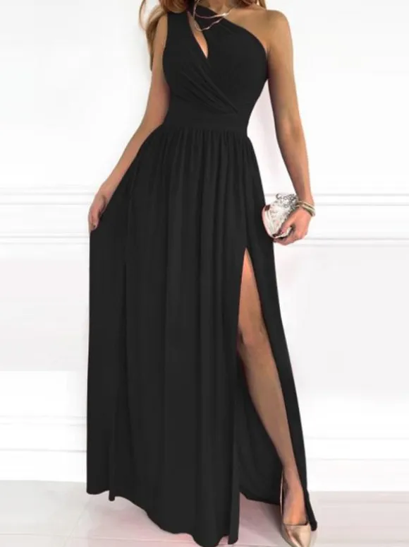 Printed Maxi Dress One-Shoulder Cutout High-Slit Prom Dresses