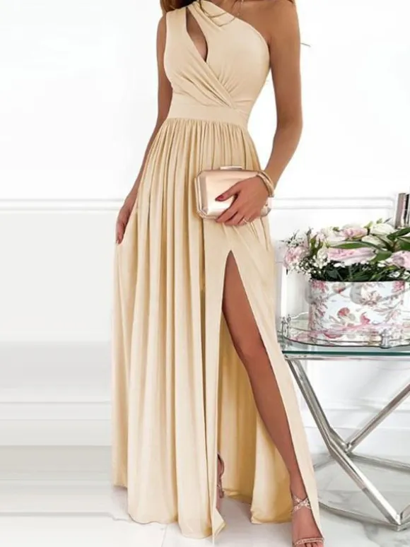 Printed Maxi Dress One-Shoulder Cutout High-Slit Prom Dresses