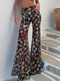 Printed Sheer Flared Pants For Women 2026