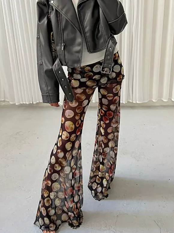 Printed Sheer Flared Pants For Women 2026