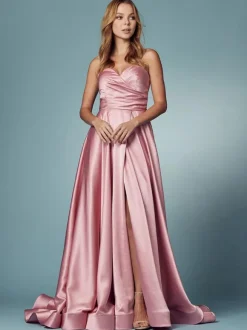 Prom Dress 2026 A-Line Sweetheart Neck Satin Sleeveless Pockets Party Dresses