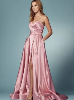 Prom Dress 2026 A-Line Sweetheart Neck Satin Sleeveless Pockets Party Dresses