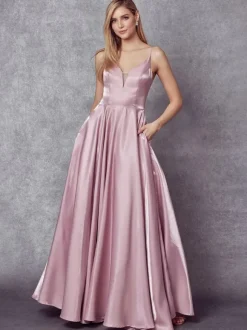 Prom Dress 2026 Elastic Silk Like Satin V-Neck A-Line Sleeveless Pockets Wedding Guest Dresses