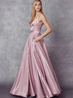 Prom Dress 2026 Elastic Silk Like Satin V-Neck A-Line Sleeveless Pockets Wedding Guest Dresses