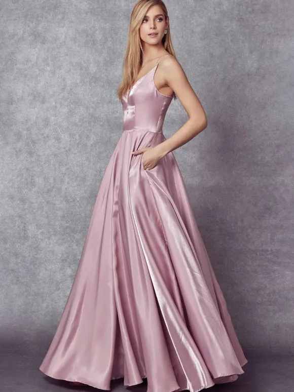 Prom Dress 2026 Elastic Silk Like Satin V-Neck A-Line Sleeveless Pockets Wedding Guest Dresses
