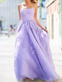 Prom Dress 2026 Lavender A-Line V-Neck Sleeveless Lace-Up Backless Criss-Cross Long Lace Party Dresses Wedding Guest Dresses Free Customization
