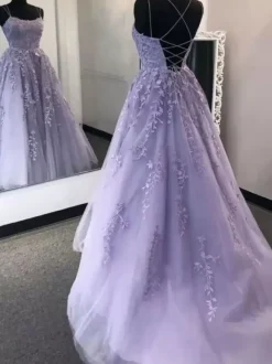 Prom Dress 2026 Lavender A-Line V-Neck Sleeveless Lace-Up Backless Criss-Cross Long Lace Party Dresses Wedding Guest Dresses Free Customization