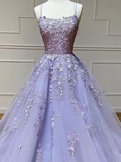 Prom Dress 2026 Lavender A-Line V-Neck Sleeveless Lace-Up Backless Criss-Cross Long Lace Party Dresses Wedding Guest Dresses Free Customization