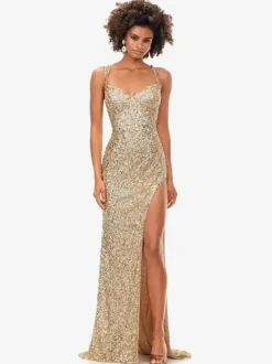 Prom Dress 2026 Mermaid Sweetheart Neck Sequined Sleeveless Split Front Pageant Dresses Free Customization