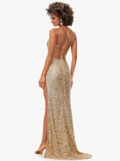 Prom Dress 2026 Mermaid Sweetheart Neck Sequined Sleeveless Split Front Pageant Dresses Free Customization