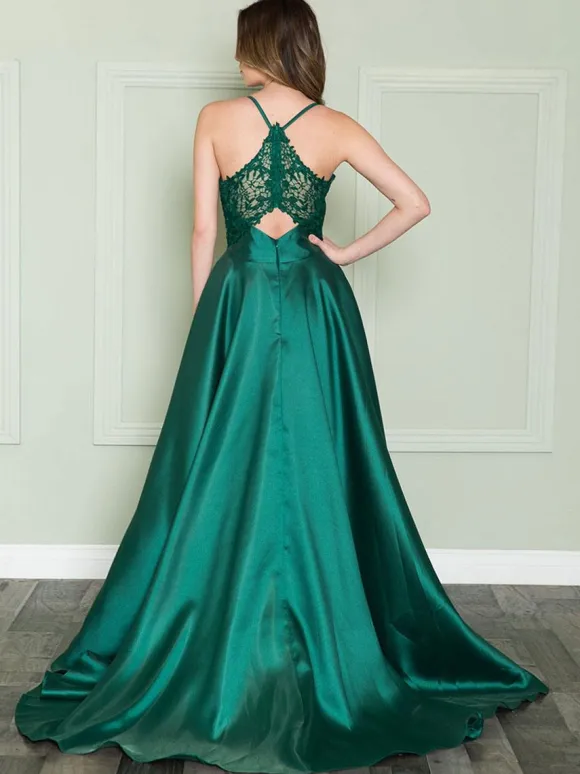 Prom Dress 2026 Satin V-Neck A-Line Sleeveless Lace Wedding Guest Dresses